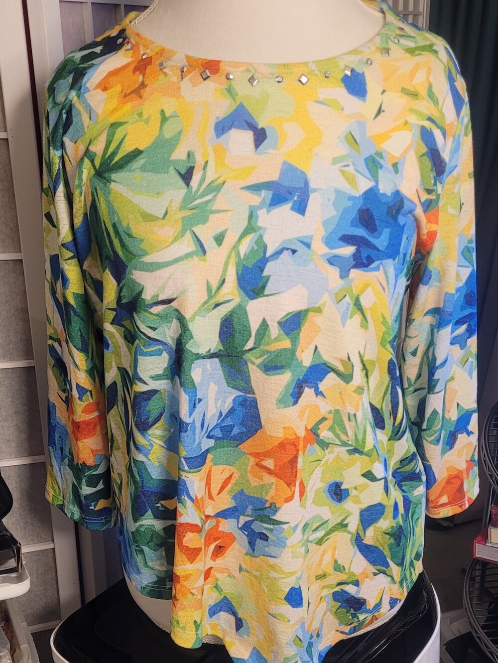 Alfred Dunner Vibrant Floral Abstract Boatneck Top - Multicolor, Size PM